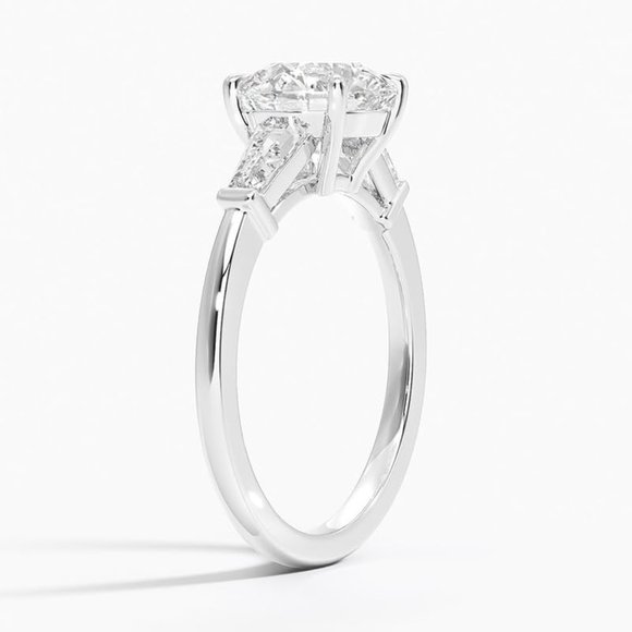 1.50 Carat TW Round With Tapered Baguette Three stone Lab Created Diamond Ring - Picture 2 of 8